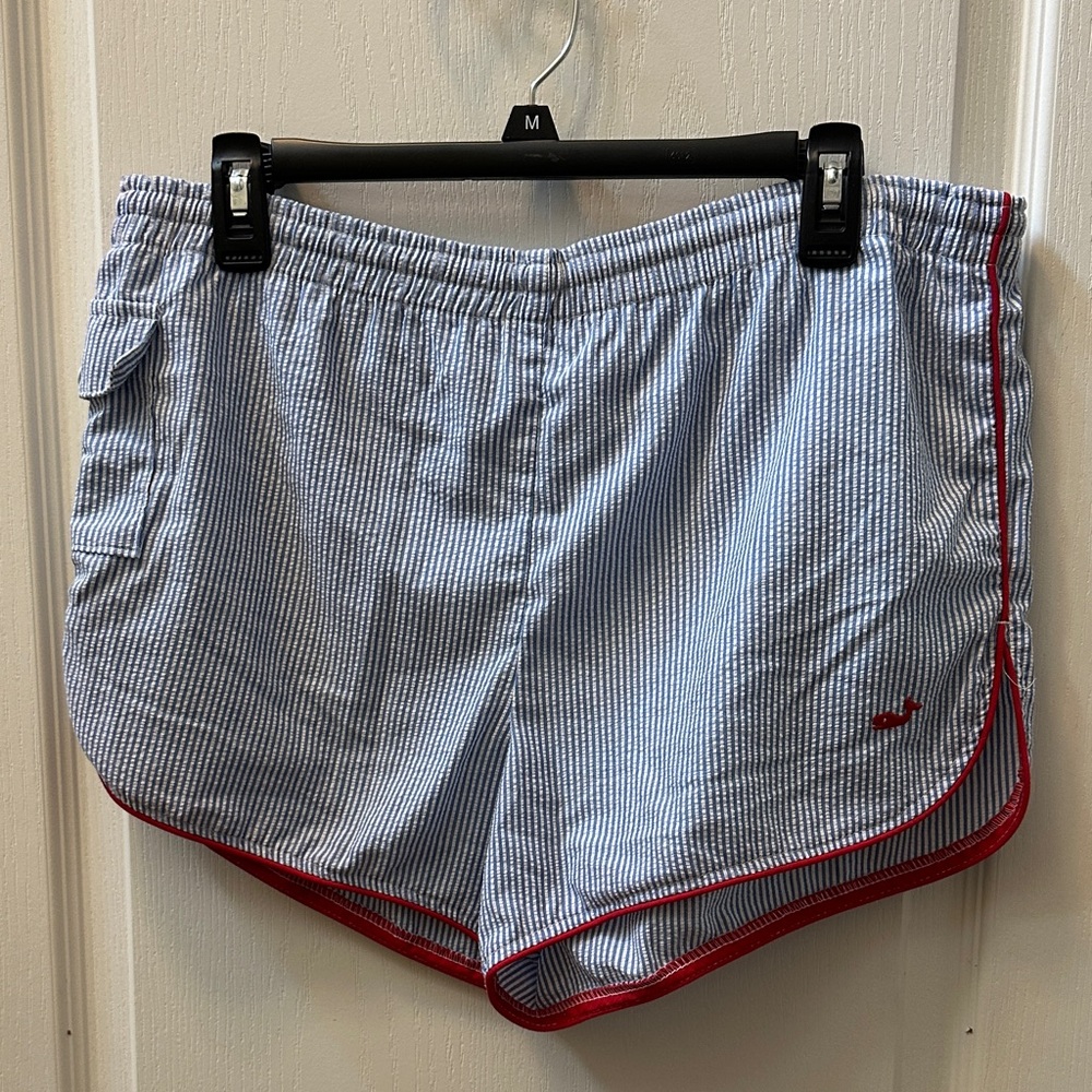 Vintage Striped 70's Athletic Shorts with Red Trim